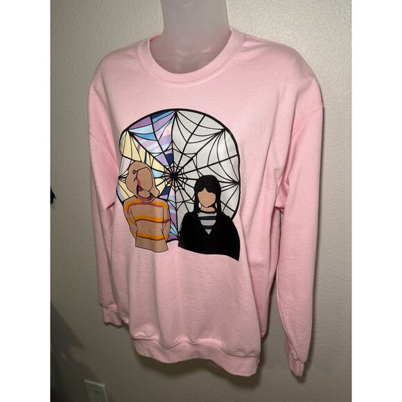 Gildan Heavy Blend Pink Sweatshirt – Medium – Custom Wednesday Inspired Graphic - Picture 4 of 7